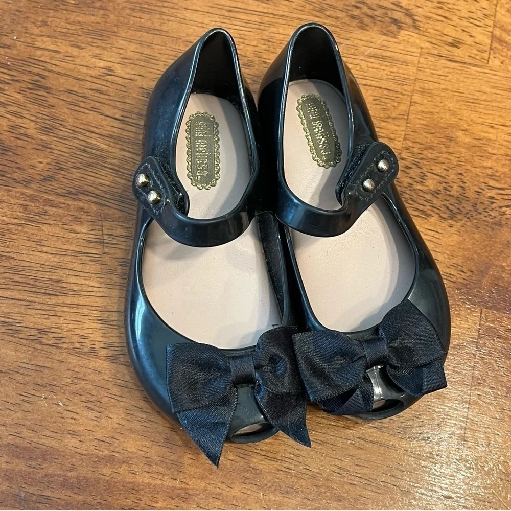 Mini Melissa girls black bow mary Jane flats size 7